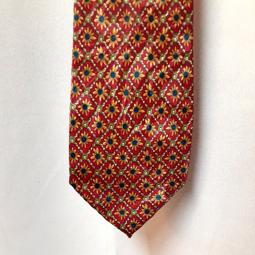 PHINEAS CREED red yellow blue flower pattern EUC Neck Tie Polyester 59 x 3.5"